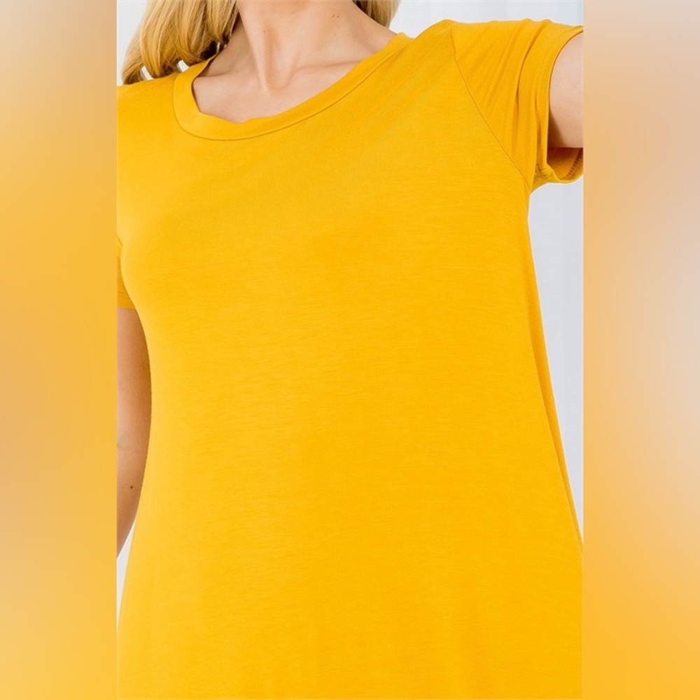 S M L MUSTARD ROUND NECKLINE RUFFLE SHIRT DRESS - Picture 6 of 6